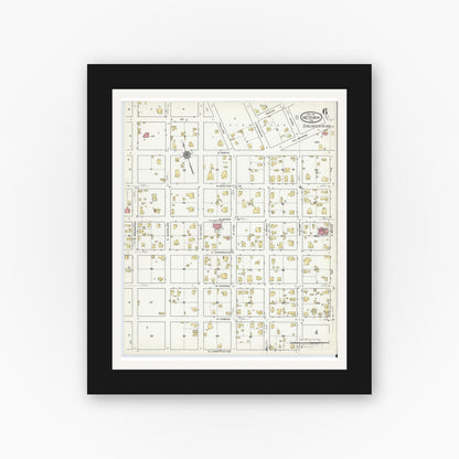 Old map wall art mockup — black gallery frame with white mat — Sanborn Fire Insurance Map from Victoria, Victoria County, Texas (1917), Sheet #0006