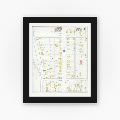 Old map wall art mockup — black gallery frame with white mat — Sanborn Fire Insurance Map from Boyne City, Charlevoix County, Michigan (1919), Sheet #0002