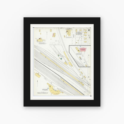 Old map wall art mockup — black gallery frame with white mat — Sanborn Fire Insurance Map from Durand, Shiawassee County, Michigan (1901), Sheet #0002