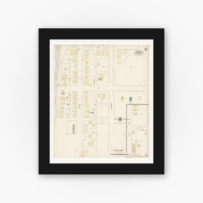 Old map wall art mockup — black gallery frame with white mat — Sanborn Fire Insurance Map from Barstow, San Bernardino County, California (1917), Sheet #0002