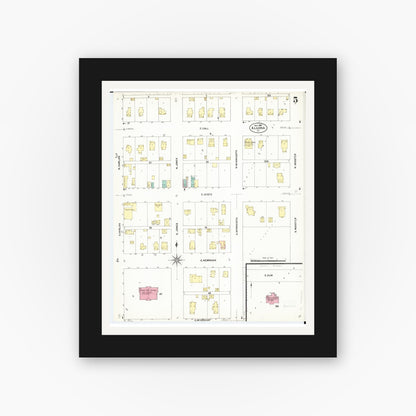 Old map wall art mockup — black gallery frame with white mat — Sanborn Fire Insurance Map from Algona, Kossuth County, Iowa (1907), Sheet #0005