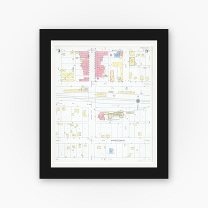 Old map wall art mockup — black gallery frame with white mat — Sanborn Fire Insurance Map from Janesville, Waseca County, Minnesota (1947), Sheet #0003
