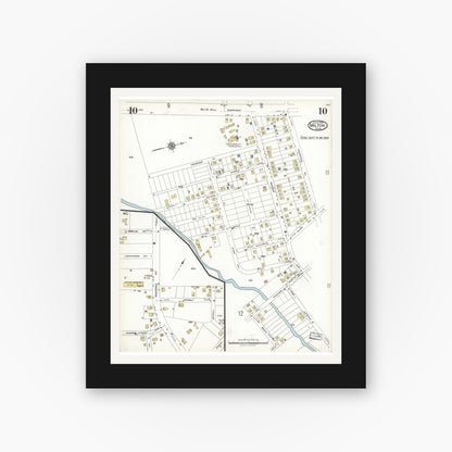 Old map wall art mockup — black gallery frame with white mat — Sanborn Fire Insurance Map from Milton, Norfolk County, Massachusetts (1923), Sheet #0010