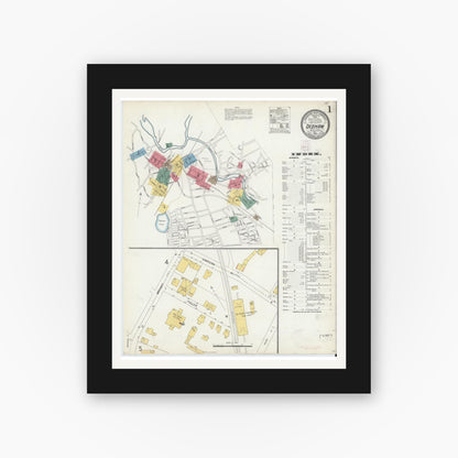 Old map wall art mockup — black gallery frame with white mat — Sanborn Fire Insurance Map from Dedham, Norfolk County, Massachusetts (1903) - Complete Map Set