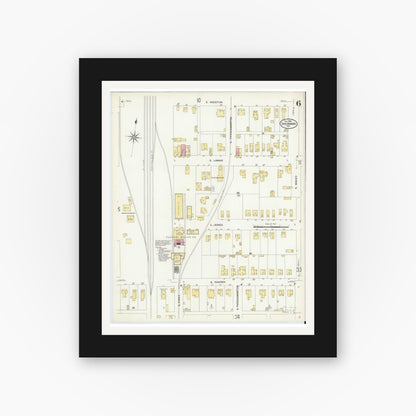 Old map wall art mockup — black gallery frame with white mat — Sanborn Fire Insurance Map from Sherman, Grayson County, Texas (1908), Sheet #0006