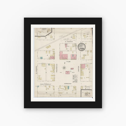 Old map wall art mockup — black gallery frame with white mat — Sanborn Fire Insurance Map from Athens, Henderson County, Texas (1885), Sheet #0001