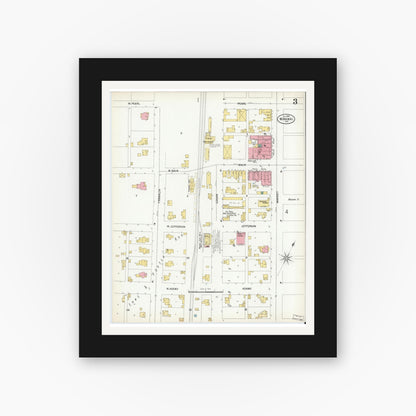 Old map wall art mockup — black gallery frame with white mat — Sanborn Fire Insurance Map from Winamac, Pulaski County, Indiana (1899), Sheet #0003