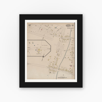 Old map wall art mockup — black gallery frame with white mat — Sanborn Fire Insurance Map from Penn Yan, Yates County, New York (1922), Sheet #0011
