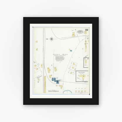 Old map wall art mockup — black gallery frame with white mat — Sanborn Fire Insurance Map from Red Jacket, Houghton County, Michigan (1908), Sheet #0022
