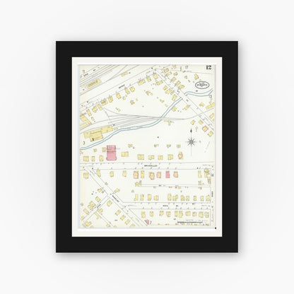 Old map wall art mockup — black gallery frame with white mat — Sanborn Fire Insurance Map from Saint Marys, Elk County, Pennsylvania (1909), Sheet #0012
