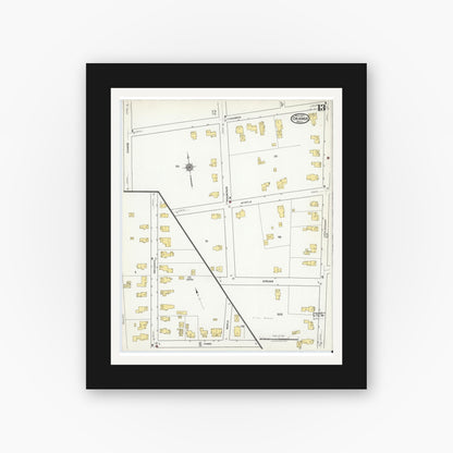 Old map wall art mockup — black gallery frame with white mat — Sanborn Fire Insurance Map from Orange, Franklin County, Massachusetts (1917), Sheet #0013