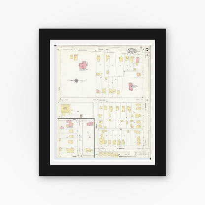 Old map wall art mockup — black gallery frame with white mat — Sanborn Fire Insurance Map from Wooster, Wayne County, Ohio (1911), Sheet #0002