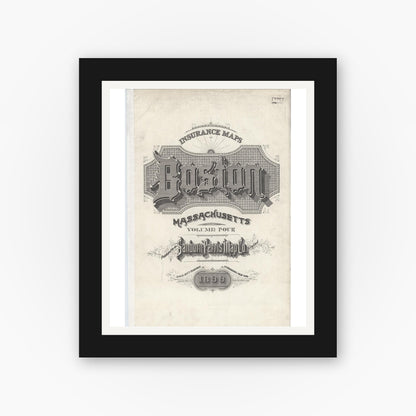Old map wall art mockup — black gallery frame with white mat — Sanborn Fire Insurance Map from Boston, Suffolk County, Massachusetts (1899), Sheet #0001