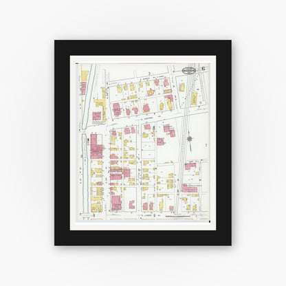 Old map wall art mockup — black gallery frame with white mat — Sanborn Fire Insurance Map from Miamisburg, Montgomery County, Ohio (1919), Sheet #0006