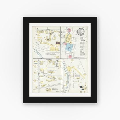Old map wall art mockup — black gallery frame with white mat — Sanborn Fire Insurance Map from Luzerne, Luzerne County, Pennsylvania (1896), Sheet #0001