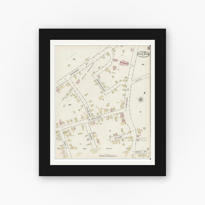 Old map wall art mockup — black gallery frame with white mat — Sanborn Fire Insurance Map from Sing Sing, Westchester County, New York (1886), Sheet #0003
