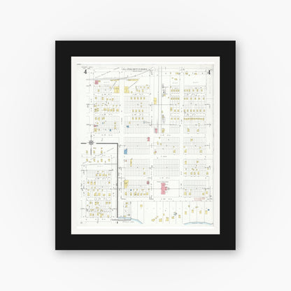 Old map wall art mockup — black gallery frame with white mat — Sanborn Fire Insurance Map from Crosby, Crow Wing County, Minnesota (1935), Sheet #0004