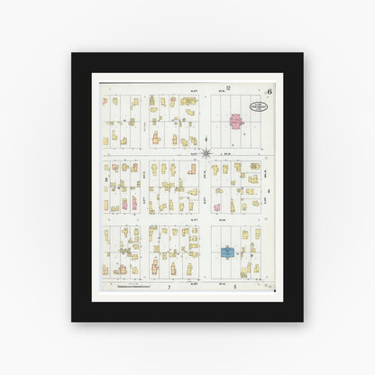 Old map wall art mockup — black gallery frame with white mat — Sanborn Fire Insurance Map from Faribault, Rice County, Minnesota (1905), Sheet #0006