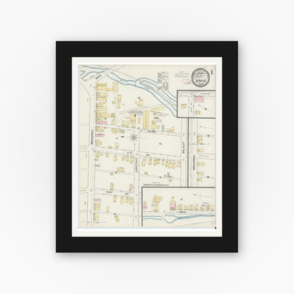 Old map wall art mockup — black gallery frame with white mat — Sanborn Fire Insurance Map from Bangor, Northampton County, Pennsylvania (1892) - Complete Map Set