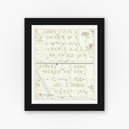 Old map wall art mockup — black gallery frame with white mat — Sanborn Fire Insurance Map from Meyersdale, Somerset County, Pennsylvania (1910), Sheet #0002