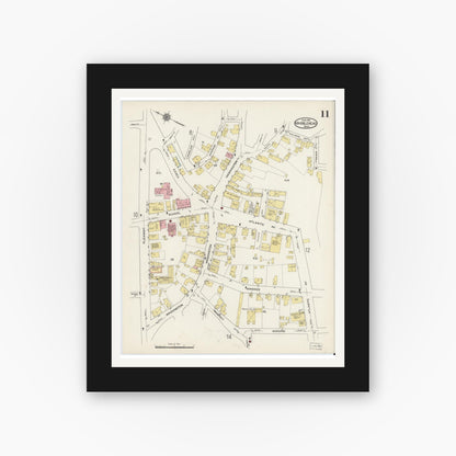 Old map wall art mockup — black gallery frame with white mat — Sanborn Fire Insurance Map from Marblehead, Essex County, Massachusetts (1915), Sheet #0011