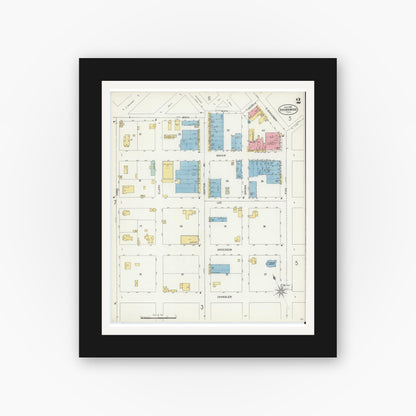 Old map wall art mockup — black gallery frame with white mat — Sanborn Fire Insurance Map from Brownwood, Brown County, Texas (1898), Sheet #0002