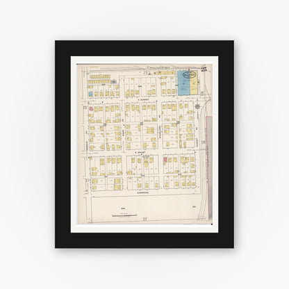Old map wall art mockup — black gallery frame with white mat — Sanborn Fire Insurance Map from Alliance, Stark County, Ohio (1921), Sheet #0025