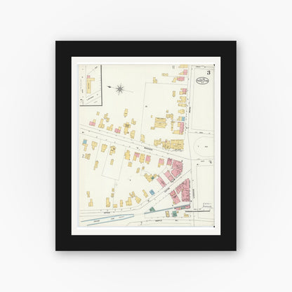 Old map wall art mockup — black gallery frame with white mat — Sanborn Fire Insurance Map from Hamilton, Madison County, New York (1906), Sheet #0003