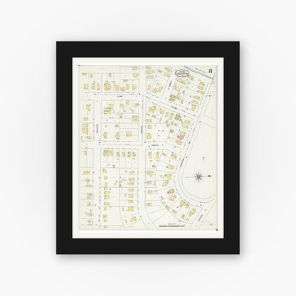 Old map wall art mockup — black gallery frame with white mat — Sanborn Fire Insurance Map from Crookston, Polk County, Minnesota (1906), Sheet #0008