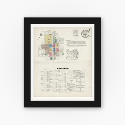 Old map wall art mockup — black gallery frame with white mat — Sanborn Fire Insurance Map from Ennis, Ellis County, Texas (1915), Sheet #0001