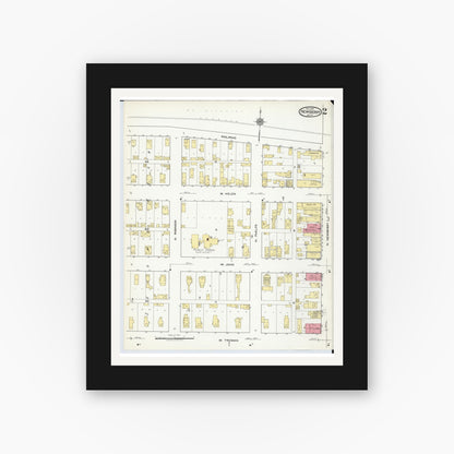 Old map wall art mockup — black gallery frame with white mat — Sanborn Fire Insurance Map from Newberry, Luce County, Michigan (1917), Sheet #0002