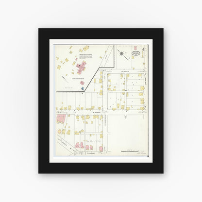 Old map wall art mockup — black gallery frame with white mat — Sanborn Fire Insurance Map from Cadiz, Harrison County, Ohio (1916), Sheet #0004