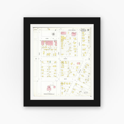 Old map wall art mockup — black gallery frame with white mat — Sanborn Fire Insurance Map from Audubon, Audubon County, Iowa (1901), Sheet #0005