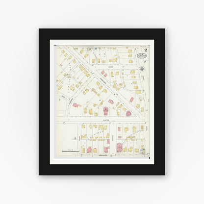 Old map wall art mockup — black gallery frame with white mat — Sanborn Fire Insurance Map from Napoleon, Henry County, Ohio (1905), Sheet #0002