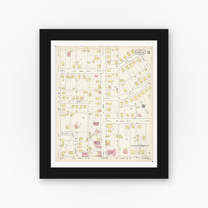 Old map wall art mockup — black gallery frame with white mat — Sanborn Fire Insurance Map from Carrollton, Carroll County, Ohio (1921), Sheet #0003