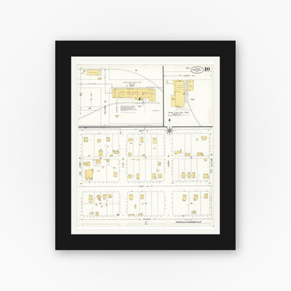 Old map wall art mockup — black gallery frame with white mat — Sanborn Fire Insurance Map from Ontario, San Bernardino County, California (1907), Sheet #0010