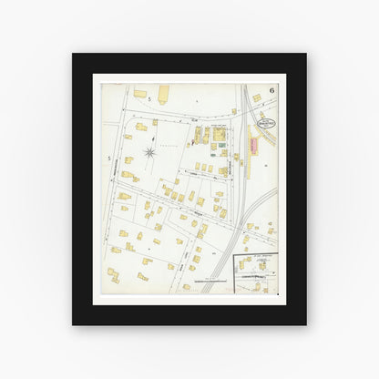 Old map wall art mockup — black gallery frame with white mat — Sanborn Fire Insurance Map from Braintree, Norfolk County, Massachusetts (1901), Sheet #0006