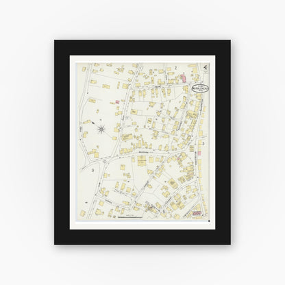 Old map wall art mockup — black gallery frame with white mat — Sanborn Fire Insurance Map from Marblehead, Essex County, Massachusetts (1896), Sheet #0004