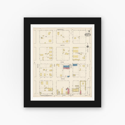 Old map wall art mockup — black gallery frame with white mat — Sanborn Fire Insurance Map from Henrietta, Clay County, Texas (1922), Sheet #0003