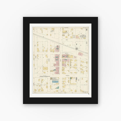 Old map wall art mockup — black gallery frame with white mat — Sanborn Fire Insurance Map from Pierceton, Kosciusko County, Indiana (1907), Sheet #0003