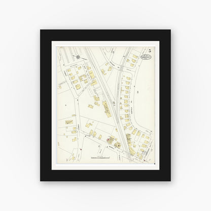 Old map wall art mockup — black gallery frame with white mat — Sanborn Fire Insurance Map from Swampscott, Essex County, Massachusetts (1913), Sheet #0005