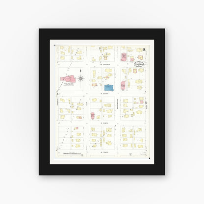 Old map wall art mockup — black gallery frame with white mat — Sanborn Fire Insurance Map from Cedar Falls, Black Hawk County, Iowa (1909), Sheet #0009