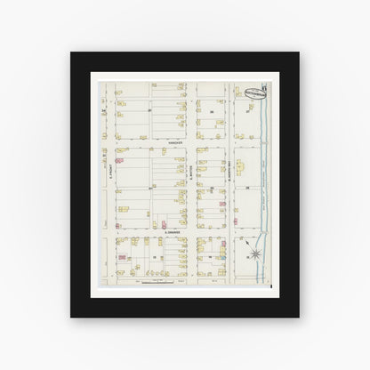 Old map wall art mockup — black gallery frame with white mat — Sanborn Fire Insurance Map from Northumberland, Northumberland County, Pennsylvania (1890), Sheet #0006