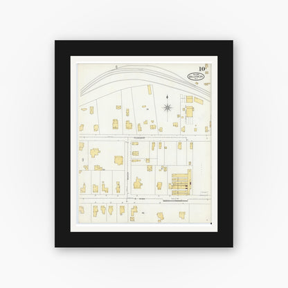 Old map wall art mockup — black gallery frame with white mat — Sanborn Fire Insurance Map from Ballston Spa, Saratoga County, New York (1904), Sheet #0010