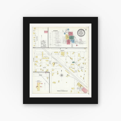 Old map wall art mockup — black gallery frame with white mat — Sanborn Fire Insurance Map from Sheridan, Hamilton County, Indiana (1909) - Complete Map Set