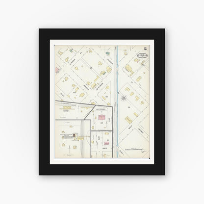 Old map wall art mockup — black gallery frame with white mat — Sanborn Fire Insurance Map from Gardner, Grundy County, Illinois (1892), Sheet #0002