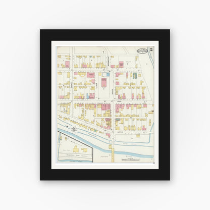 Old map wall art mockup — black gallery frame with white mat — Sanborn Fire Insurance Map from Mifflintown, Juniata County, Pennsylvania (1896), Sheet #0002