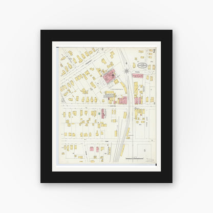 Old map wall art mockup — black gallery frame with white mat — Sanborn Fire Insurance Map from Ashtabula, Ashtabula County, Ohio (1898), Sheet #0007