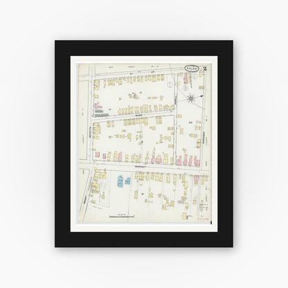 Old map wall art mockup — black gallery frame with white mat — Sanborn Fire Insurance Map from Salem, Salem County, New Jersey (1891), Sheet #0002