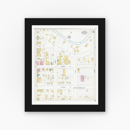 Old map wall art mockup — black gallery frame with white mat — Sanborn Fire Insurance Map from Warren, Marshall County, Minnesota (1904), Sheet #0002